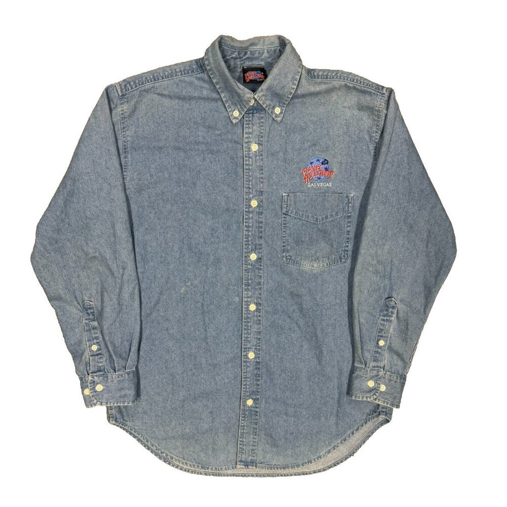 Vintage 90s Planet Hollywood Las Vegas Denim Shirt Long Sleeve Cotton XL